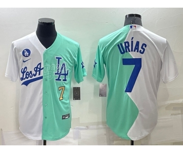Mens Los Angeles Dodgers #7 Julio Urias White Green Number 2022 Celebrity Softball Game Cool Base Jersey