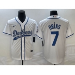 Men's Los Angeles Dodgers #7 Julio Urias White With Patch Cool Base Stitched Baseball Jersey1