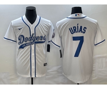 Men's Los Angeles Dodgers #7 Julio Urias White With Patch Cool Base Stitched Baseball Jersey1