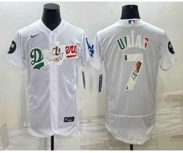 Men's Los Angeles Dodgers #7 Julio Urias White With Vin Scully Patch Flex Base Stitched Baseball Jerseys