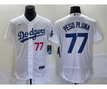 Men's Los Angeles Dodgers #77 Peso Pluma Number White Stitched Flex Base Nike Jersey