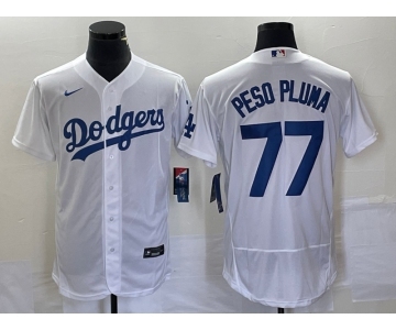 Men's Los Angeles Dodgers #77 Peso Pluma White Stitched Flex Base Nike Jersey