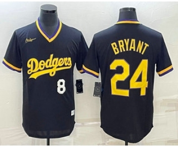 Mens Los Angeles Dodgers #8 #24 Kobe Bryant Number Black Stitched Pullover Throwback Nike Jersey