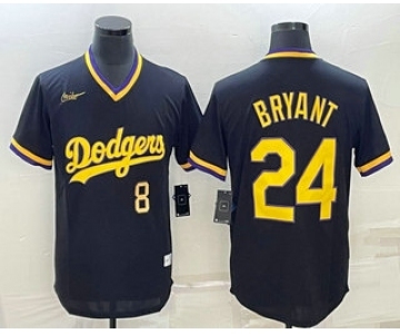 Men's Los Angeles Dodgers #8 #24 Kobe Bryant Number Black Stitched Pullover Throwback Nike Jerseys