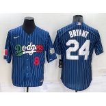 Mens Los Angeles Dodgers #8 #24 Kobe Bryant Number Navy Blue Pinstripe 2020 World Series Cool Base Nike Jersey