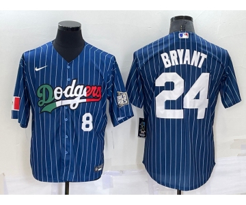 Mens Los Angeles Dodgers #8 #24 Kobe Bryant Number Navy Blue Pinstripe 2020 World Series Cool Base Nike Jersey