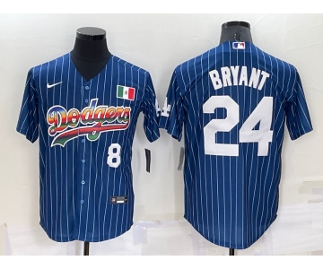 Men's Los Angeles Dodgers #8 #24 Kobe Bryant Number Rainbow Blue Red Pinstripe Mexico Cool Base Nike Jersey