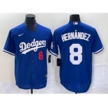 Men's Los Angeles Dodgers #8 Kike Hernandez Number Blue Stitched Cool Base Nike Jersey