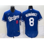 Men's Los Angeles Dodgers #8 Kike Hernandez Number Blue Stitched Flex Base Nike Jersey