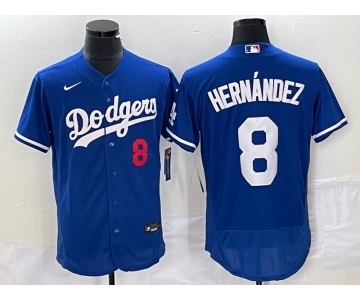 Men's Los Angeles Dodgers #8 Kike Hernandez Number Blue Stitched Flex Base Nike Jersey