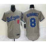 Men's Los Angeles Dodgers #8 Kike Hernandez Number Grey Stitched Flex Base Nike Jersey