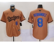 Men's Los Angeles Dodgers #8 Kike Hernandez Number Olive Cool Base Limited Stitched Jerseys