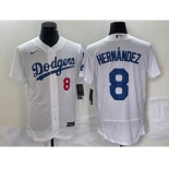 Men's Los Angeles Dodgers #8 Kike Hernandez Number White Stitched Flex Base Nike Jersey