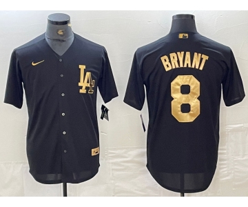 Men's Los Angeles Dodgers #8 Kobe Bryant Black Gold Cool Base Stitched Jersey