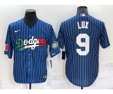 Men's Los Angeles Dodgers #9 Gavin Lux Navy Blue Pinstripe 2020 World Series Cool Base Nike Jersey