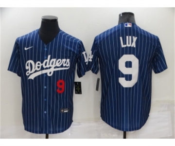 Men's Los Angeles Dodgers #9 Gavin Lux Navy Blue Pinstripe Stitched MLB Cool Base Nike Jersey