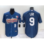 Mens Los Angeles Dodgers #9 Gavin Lux Number Rainbow Blue Red Pinstripe Mexico Cool Base Nike Jersey