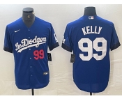 Men's Los Angeles Dodgers #99 Joe Kelly Number Blue 2021 City Connect Cool Base Stitched Jersey