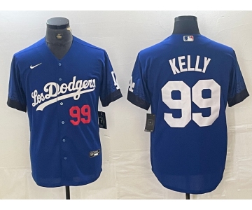 Men's Los Angeles Dodgers #99 Joe Kelly Number Blue 2021 City Connect Cool Base Stitched Jersey