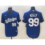 Men's Los Angeles Dodgers #99 Joe Kelly Number Blue 2021 City Connect Cool Base Stitched Jerseys