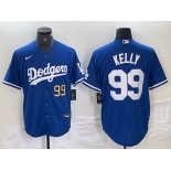 Mens Los Angeles Dodgers #99 Joe Kelly Number Blue Stitched Cool Base Nike Jersey