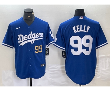 Mens Los Angeles Dodgers #99 Joe Kelly Number Blue Stitched Cool Base Nike Jersey