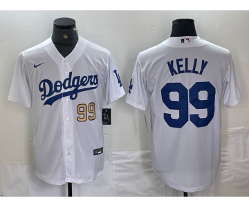 Mens Los Angeles Dodgers #99 Joe Kelly Number White Stitched Cool Base Nike Jersey