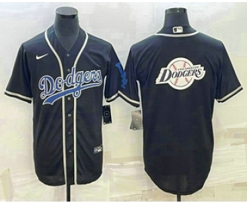 Men's Los Angeles Dodgers Big Logo Black Cool Base Stitched Baseball Jersey1