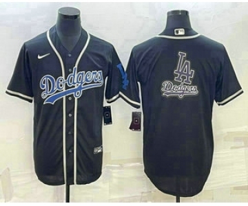 Men's Los Angeles Dodgers Big Logo Black Cool Base Stitched Baseball Jersey