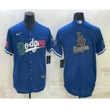 Men's Los Angeles Dodgers Big Logo Navy Blue Pinstripe Stitched MLB Cool Base Nike Jersey1