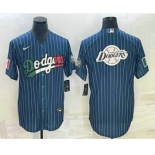 Men's Los Angeles Dodgers Big Logo Navy Blue Pinstripe Stitched MLB Cool Base Nike Jersey5