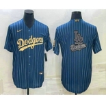 Mens Los Angeles Dodgers Big Logo Navy Blue Pinstripe Stitched MLB Cool Base Nike Jerseys