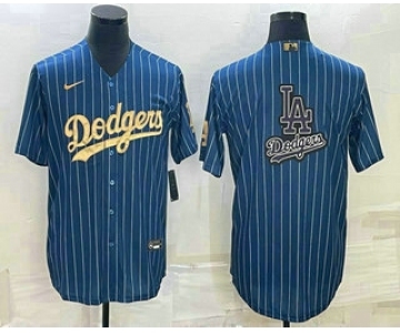 Mens Los Angeles Dodgers Big Logo Navy Blue Pinstripe Stitched MLB Cool Base Nike Jerseys