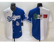 Men's Los Angeles Dodgers Big Logo White Blue Two Tone Stitched Baseball Jersey