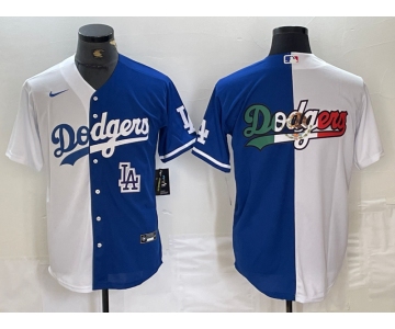 Men's Los Angeles Dodgers Big Logo White Blue Two Tone Stitched Baseball Jersey