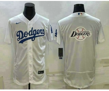 Men's Los Angeles Dodgers Big Logo White Flex Base Stitched Baseball Jersey1