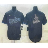 Men's Los Angeles Dodgers Black Team Big Logo Cool Base Stitched Baseball Jersey1