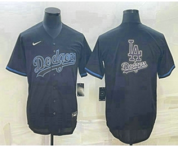 Men's Los Angeles Dodgers Black Team Big Logo Cool Base Stitched Baseball Jersey1