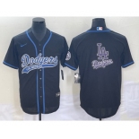 Men's Los Angeles Dodgers Black Team Big Logo With Patch Cool Base Stitched Baseball Jersey1