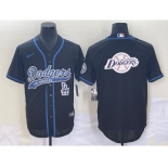 Men's Los Angeles Dodgers Black Team Big Logo With Patch Cool Base Stitched Baseball Jersey2