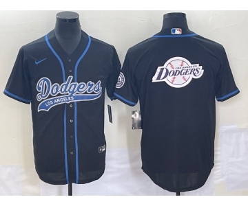 Men's Los Angeles Dodgers Black Team Big Logo With Patch Cool Base Stitched Baseball Jersey