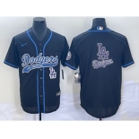 Men's Los Angeles Dodgers Black Team Big Logo With Patch Cool Base Stitched Baseball Jerseys