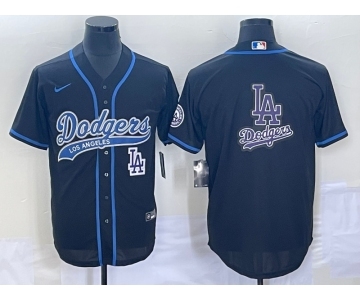 Men's Los Angeles Dodgers Black Team Big Logo With Patch Cool Base Stitched Baseball Jerseys