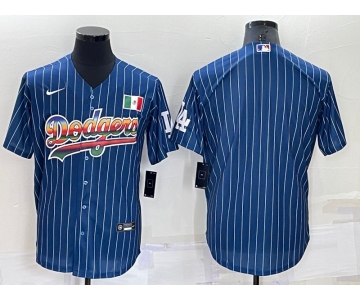 Men's Los Angeles Dodgers Blank Navy Blue Pinstripe Mexico Cool Base Nike Jersey