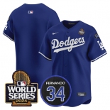 Men's Los Angeles Dodgers Blank Royal 2024 World Series With Fernando Memorial Patch Limited Stitched Baseball Jersey