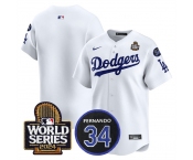 Men's Los Angeles Dodgers Blank White 2024 World Series With Fernando Memorial Patch Limited Stitched Baseball Jersey