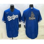 Men's Los Angeles Dodgers Blue Team Big Logo Cool Base Stitched Baseball Jersey