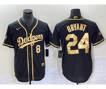 Men's Los Angeles Dodgers Front #8 Back #24 Kobe Bryant Black Gold Cool Base Stitched Baseball Jersey