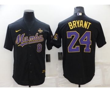 Men's Los Angeles Dodgers Front #8 Back #24 Kobe Bryant Black 'Mamba' Throwback With KB Patch Cool Base Stitched Jersey