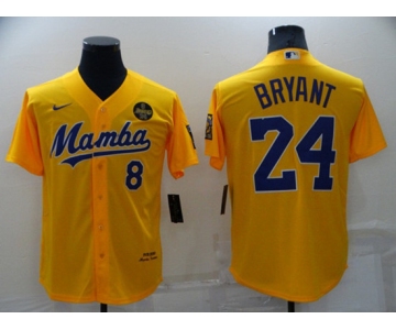 Men's Los Angeles Dodgers Front #8 Back #24 Kobe Bryant 'Mamba' Yellow Cool Base Stitched Jersey